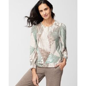 Weekends by Chico's Ray‎ Graph Top 1 M Long Sleeve Printed Casual Alpine Green